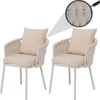 Mendler Set van 2 aluminium tuinstoelen -P89, tuinstoel Outdoor stoel, stof/textiel (180 g/m²) touwvlechtwerk Rope ~ crème