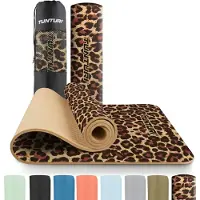 Tunturi Yoga Mat 8mm - Pilates mat - Extra dikke fitness mat - 183x61x0,8 cm - Incl Draagtas - Ecologisch materiaal - Eenvoudig te reinigen - Panterprint -Luipaardprint