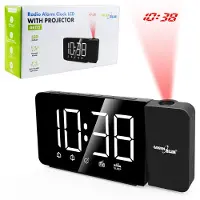 Greenblue Digitale LED-wekkerradio met GreenBlue-projector, FM-radio, alarm, 12/24-uursklok, voeding USB 5V...