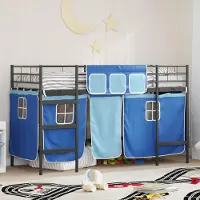 Prolenta Maison Exclusive - Stapelbed voor kinderen met gordijnen, uni, zwart en blauw