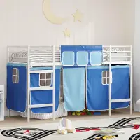 Prolenta Maison Exclusive - Stapelbed voor kinderen met gordijnen, wit en blauw, 75 x 190 cm