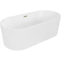 Mexen Paola vrijstaande geribbelde badkuip 170 x 80 , wit mat, gouden overloop - 52721708001-50
