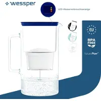 Wessper 3L glazen waterfilterkan met filterslijtage-indicator, compatibel met Brita Maxtra, Maxtra+ en + filters. - Blauw