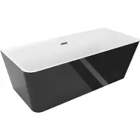 Mexen Volta vrijstaande wandbadkuip 150 x 75 , wit/zwart, overloop gun gray geborsteld - 51131507575-66