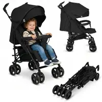 Lionelo Irma kinderwagen, compact en inklapbaar, reisbuggy met ligstand, kleur: Black Onyx