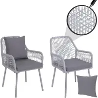 Mendler Set van 2 tuinstoelen -O12, outdoor zit-/rugkussens aluminium touwvlechtwerk ~ lichtgrijs, bekleding lichtgrijs