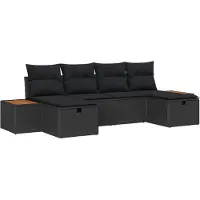 vidaXL Tuinbank Set 6 st Zwart poly rattan