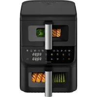 4Swiss ABB-225 DoubleCook heteluchtfriteuse XXL, 10 liter, met kijkvenster – Friteuse met 2 lades (dual zone), 2500W, 12 programma's, digitaal touchscreen