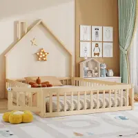 STILVORA Huisbed 140x190 cm – Kinderbed Met Schouwvorm – Bedframe Met Lattenbodem – Met Veiligheidshek – Voor Kinderkamer – Grenen En MDF – Zonder matras – Naturel