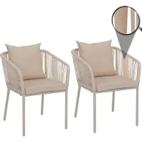 Mendler Set van 2 tuinstoelen -N41, outdoor armleuning, weerbestendig aluminium touwvlechtwerk ~ crème, kussens crème