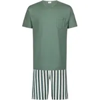 Mey Pyjama kort 'Palm Stripes' groen / wit