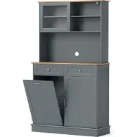 Costway keukenkast, geschikt voor een afvalbak van 45 liter, buffetkast met werkblad, 2 lades en legplanken, hoge keukenkast, dressoir van hout, grijs