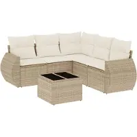 vidaXL 6-delige Loungeset met kussens poly rattan beige