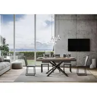 Itamoby - Uittrekbare tafel 200/460x90 cm, frame van noten hout, poten in antracietgrijs