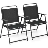 Costway 2-delige set inklapbare tuinstoelen, inklapbare stoelen, balkonstoelen met armleuningen, terrasstoelen, outdoor stoelen geschikt tot 150 kg, zwarte eetstoelen
