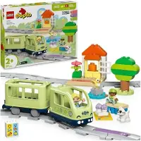 LEGO DUPLO Mijn Stad, Interactieve Avonturentrein, 10427, 57 onderdelen, leerspeelgoed voor kinderen vanaf 2 jaar, met geluid en licht, 4 figuurtjes, 3 bestemmingen