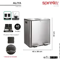 Spirella Prullenbak 40L - ALIYA - Vuilnisbak Keuken met 2 Vakken - Staal - Zwart