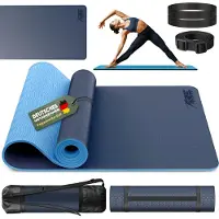 RE:SPORT Yogamat, ftalaatvrij, gymnastiekmat, antislip, fitnessmat, vrij van schadelijke stoffen, trainingsmat met draagriem, ftalaatvrij, 183 x 61 x 0,6 cm, marineblauw/lichtblauw