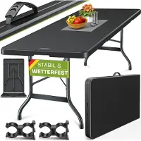Tillvex Tuintafel, inklapbaar, kunststof, 180 x 75 cm, buffettafel met draaggreep, klaptafel voor tuin, terras en balkon, campingtafel voor 8 personen