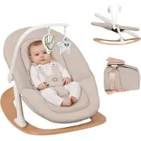 Lionelo Celia Rocker - Wipstoel Baby - Houten - 2 rugstanden - 5-puntsgordel - Speelboog met 2 speeltjes - Wood - Bouncer / Swing