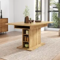 MODFU Ronde eettafel 100×100×76 cm – MDF marmerlook, goud metalen poten, verstelbare voeten