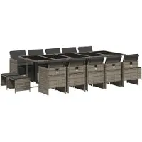 vidaXL 15-delige Tuinset met kussens poly rattan grijs