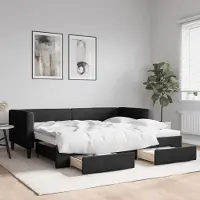 Prolenta Maison Exclusive - Uittrekbaar dagbed met lades, zwart, 90x200 cm, gestoffeerd