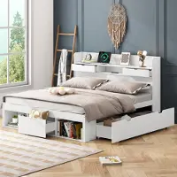 Sweiko tweepersoonsbed, 140x190 cm, met USB-poort, lades en opbergkast, kinderbed, tienerbed, multifunctioneel bed, veel opbergruimte, zonder matras, wit