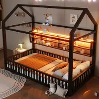 STILVORA Huisbed 90x200 cm – Eenpersoonsbed Met Veiligheidshek – Met Ledverlichting In 7 Kleuren – Stevig Metalen Frame – Zonder matras – Zwart