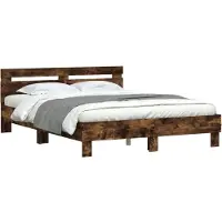 vidaXL Bedframe met hoofdeinde bewerkt hout gerookt eiken 140x190 cm