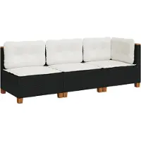 vidaXL Tuinbank 3-zits met kussens poly rattan zwart