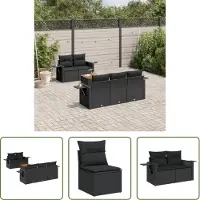 The Living Store Loungebank - Tuin Lounge Set - 6-delige Loungeset met kussens poly rattan zwart - Poly Rattan - Buitendecoratie - Outdoor Furniture