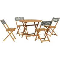 vidaXL 5-delige Tuinset poly rattan en massief hout grijs