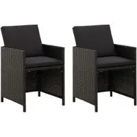 The Living Store Tuinstoelen 2 st met kussens poly rattan zwart - Tuinstoel - Poly Rattan - Tuinset - Buisthoek - Lounge Stoel