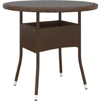 Syfax Tuintafel Ø80x75 cm gehard glas en poly rattan bruin