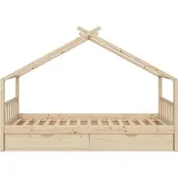 VitaliSpa Design Huisbed – 90x200 cm met 2 laden Natuurlijk hout