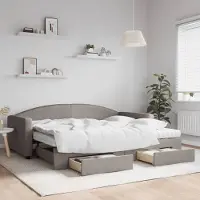 Prolenta Maison Exclusive - Uittrekbaar dagbed met lades, taupekleurig, 90x200 cm, gestoffeerd