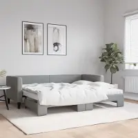 Prolenta Maison Exclusive - Uittrekbaar dagbed met matras, lichtgrijs, 80x200 cm, stof