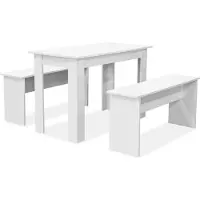 Syfax Eettafel en banken 3 st bewerkt hout wit