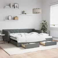 Prolenta Maison Exclusive - Uittrekbaar dagbed met lades, donkergrijs, 100x200 cm, stof