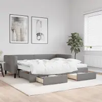 Prolenta Maison Exclusive - Uittrekbaar dagbed met lades, donkergrijs, 90x200 cm, stof