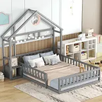 Sweiko kinderbedden, 140 x 200 cm: platte bedden, huisbedden met spijlen, kinderbedden met nachtkastjes, grijs