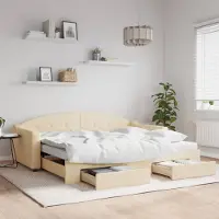 Prolenta Maison Exclusive - Uittrekbaar dagbed met lades, crème kleur, 90x200 cm, stof