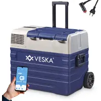 Veska Elektrische compressor koelbox, vriezer met app-bediening, USB-aansluiting, telescopische stang, wielen, 12/24V, 230V - 62 liter - blauw