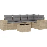 vidaXL 6-delige Loungeset met kussens poly rattan beige