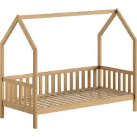 Vipack Bedhuisje Home - 90x200 Cm - Met Hekje - Massief Eikenhout - - Huisbed - Bruin - Hout Eenpersoons Normaal Bed
