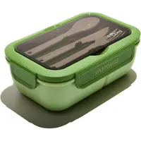 Muitomas Lunchtrommel - 1,1 Liter – 3 compartimenten – Magnetron & vaatwasser bestendig - Inclusief bestek - Groen