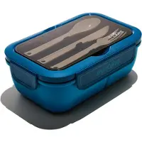 Muitomas Lunchtrommel - 1,1 Liter – 3 compartimenten – Magnetron & vaatwasser bestendig - Inclusief bestek - Blauw
