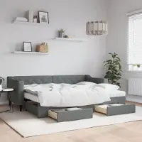 Prolenta Maison Exclusive - Uittrekbaar dagbed met lades, donkergrijs, 80x200 cm, stof