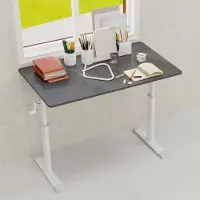 STILVORA Bureau - Handmatig In Hoogte Verstelbaar Met Slanke Kruk - Voor Thuiswerk En Studeren - Metaal En Hout - Grijs - Compact Formaat